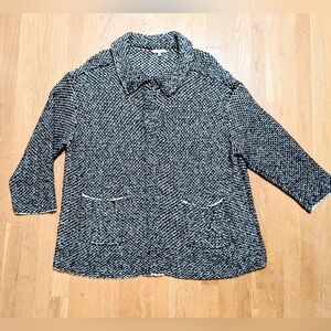 Eileen Fisher 3X Sweater Coat Jacket Chunky Cotton Knit Pockets Warm Black/White